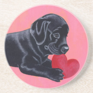 Black Labrador Puppy & Heart Painting Zandsteen Onderzetter