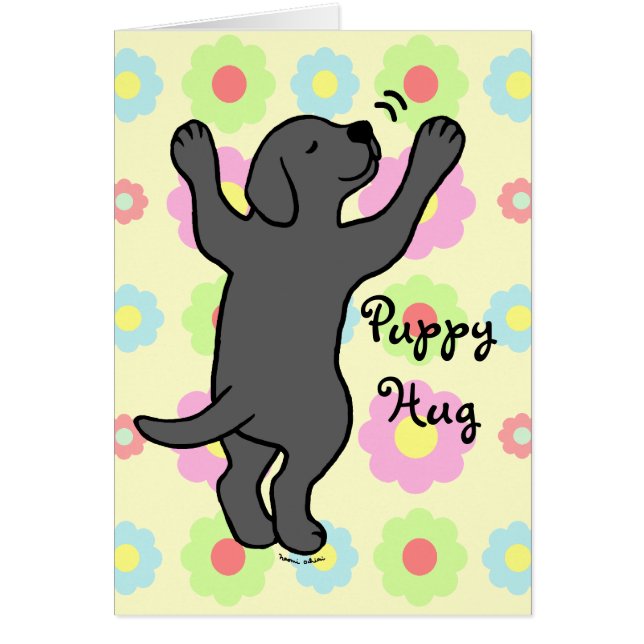 Black Labrador Puppy Hug Cartoon Floral (Voorkant)