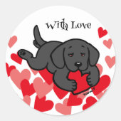 Black Labrador Puppy Kauwhart Valentijn Ronde Sticker (Voorkant)