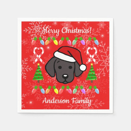 Black Labrador Puppy Kerstmis Servet (Voorkant)