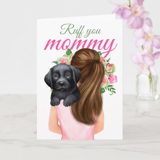 Black Labrador Puppy met vrouw Ruff je mama Kaart (Orchidee)