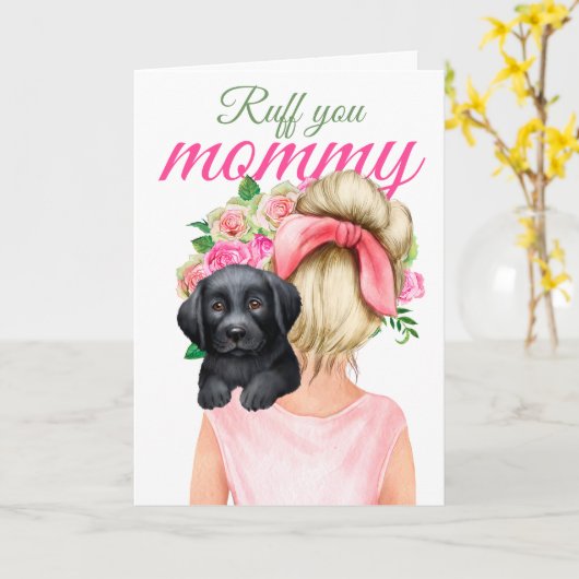 Black Labrador Puppy met vrouw Ruff je mama Kaart (Gele Bloem)