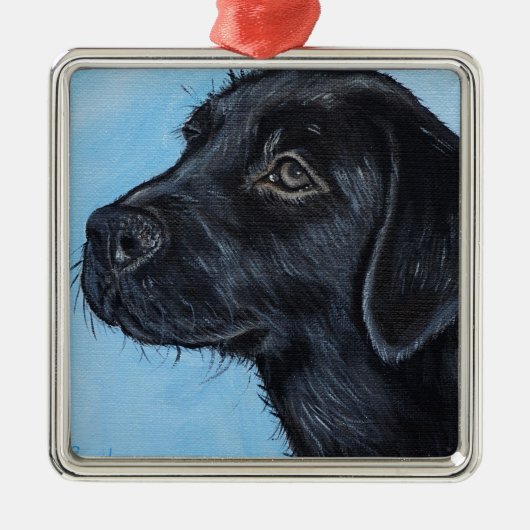 Black Labrador Puppy Painting Metalen Ornament (Voorkant)
