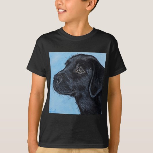 Black Labrador Puppy Painting T-shirt (Voorkant)