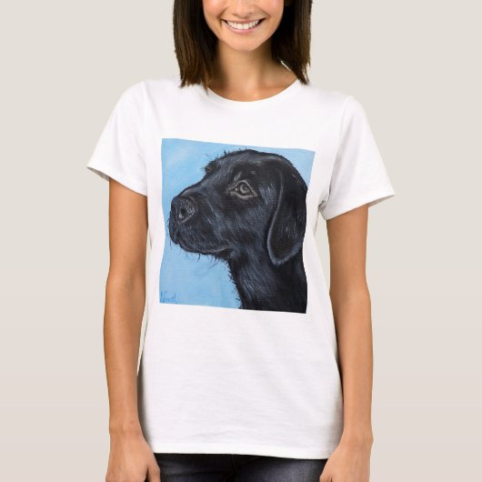 Black Labrador Puppy Painting T-shirt (Voorkant)