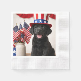 Black Labrador Puppy Patriotic Paper Napkins | Servet