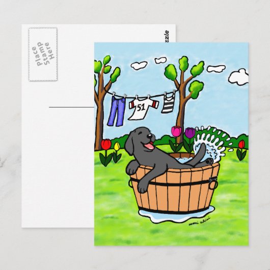 Black Labrador Puppy Pool Cartoon Briefkaart (Voorkant / Achterkant)