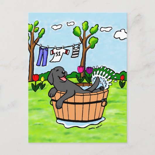 Black Labrador Puppy Pool Cartoon Briefkaart (Voorkant)