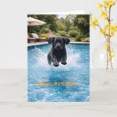 Black Labrador Puppy Pool Plunge | Cute Summer  Kaart (Gele Bloem)