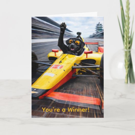 Black Labrador Puppy Racing Indy Car Birthday  Kaart (Voorkant)