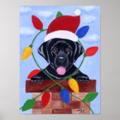 Black Labrador Puppy Santa Artwork Poster (Voorkant)