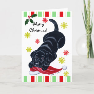 Black Labrador Puppy & Santa Hat Kerstmis Feestdagen Kaart