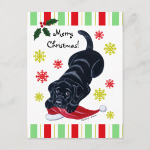 Black Labrador Puppy & Santa Hat Kerstmis Feestdagenkaart