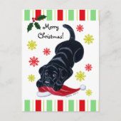 Black Labrador Puppy & Santa Hat Kerstmis Feestdagenkaart (Voorkant)