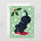 Black Labrador Puppy & Santa Hat Kerstmis Feestdagenkaart (Voorkant / Achterkant)