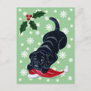 Black Labrador Puppy & Santa Hat Kerstmis Feestdagenkaart