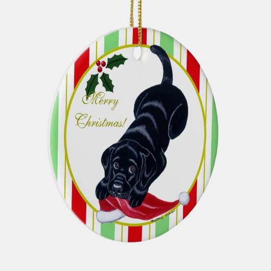 Black Labrador Puppy & Santa Hat Kerstmis Keramisch Ornament (Rechts)