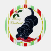 Black Labrador Puppy & Santa Hat Kerstmis Keramisch Ornament (Voorkant)