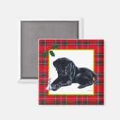 Black Labrador Puppy & Santa Hat Kerstmis Magneet (Voorkant / Achterkant)