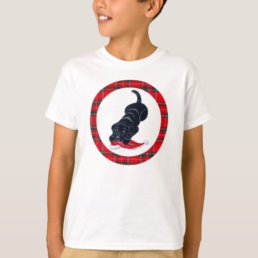 Black Labrador Puppy & Santa Hat Kerstmis T-shirt (Voorkant)