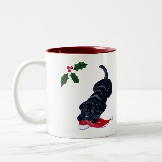 Black Labrador Puppy & Santa Hat Kerstmis Tweekleurige Koffiemok (Links)