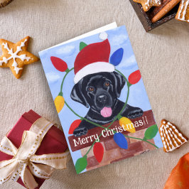 Black Labrador Puppy Santa Kerstmis Feestdagen Kaart