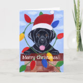 Black Labrador Puppy Santa Kerstmis Feestdagen Kaart (Voorkant)