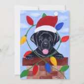 Black Labrador Puppy Santa Kerstmis Kaart (Voorkant)
