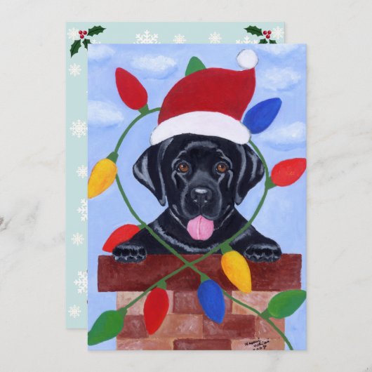 Black Labrador Puppy Santa Kerstmis Kaart (Voorkant / Achterkant)