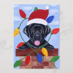 Black Labrador Puppy Santa Kerstmis Kaart