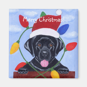 Black Labrador Puppy Santa Magneet