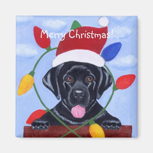 Black Labrador Puppy Santa Magneet (Voorkant)