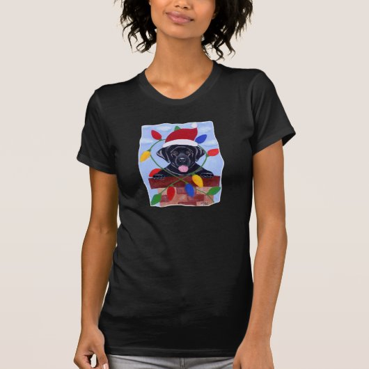 Black Labrador Puppy Santa T-shirt (Voorkant)