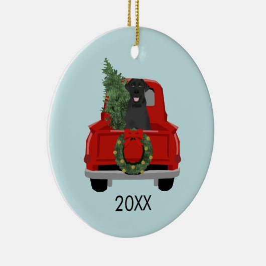 Black Labrador Red Kersttruck Keramisch Ornament (Rechts)