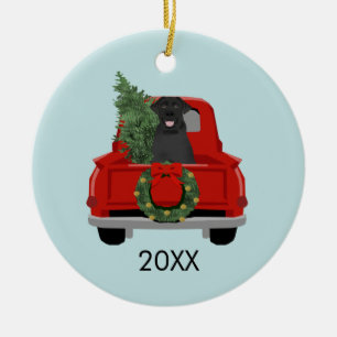 Black Labrador Red Kersttruck Keramisch Ornament