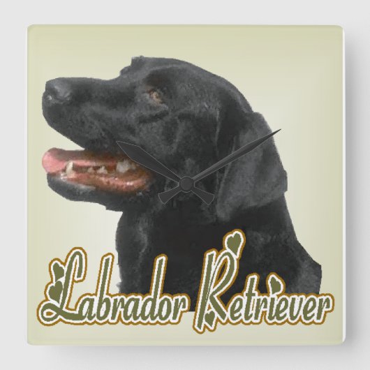 Black Labrador Retriever Art-cadeaus Vierkante Klok (Voorkant)