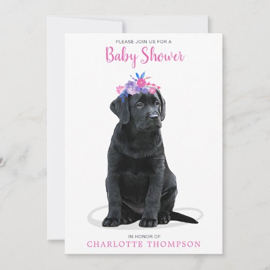 Black Labrador Retriever Baby shower Roze meisje Kaart (Voorkant)