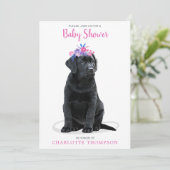 Black Labrador Retriever Baby shower Roze meisje Kaart (Staand voorkant)