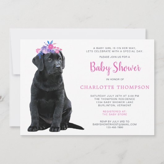 Black Labrador Retriever Baby shower Roze meisje Kaart (Achterkant)