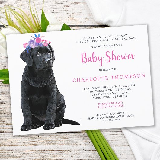 Black Labrador Retriever Baby shower Roze meisje Kaart