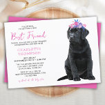 Black Labrador Retriever Baby shower Simple Cute Kaart<br><div class="desc">Nodig je vrienden en familie uit om de komst van je nieuwe baby meisje te vieren met deze schattige zwarte lab-puppy baby-douches, feestelijke accessoires en cadeaus. Een zoete zwarte labrador, een puppy baby meisje met roze en paarse bloemen. Dit eenvoudige en minimale ontwerp is ideaal voor elk baby shower met...</div>