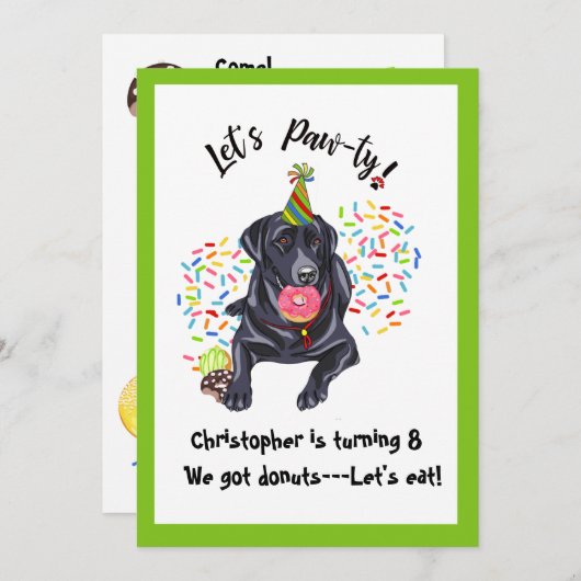 Black Labrador Retriever Birthday Party Invite Kaart (Voorkant / Achterkant)