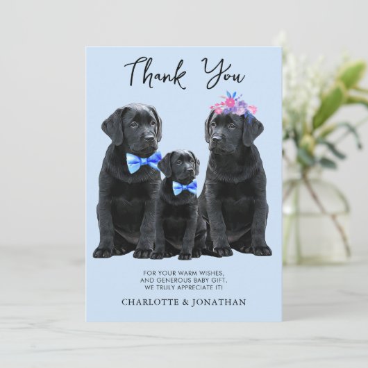 Black Labrador Retriever Blue Boy Puppy Dog Bedankkaart (Staand voorkant)