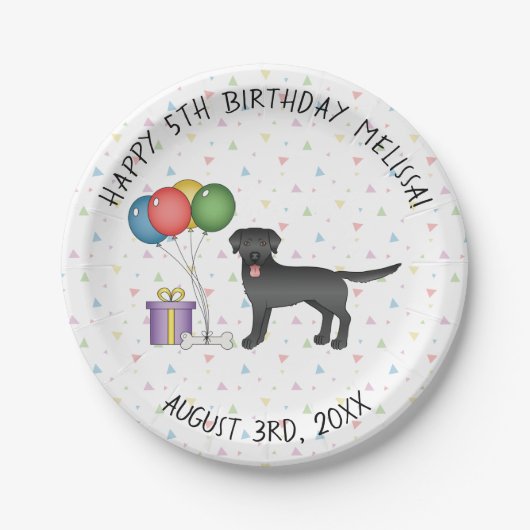 Black Labrador Retriever Cartoon Dog - Birthday Papieren Bordje (Voorkant)