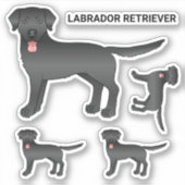 Black Labrador Retriever Cartoon Dog Illustratie Sticker (Voorkant)