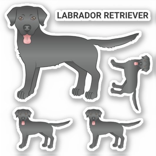 Black Labrador Retriever Cartoon Dog Illustratie Sticker (Voorkant)