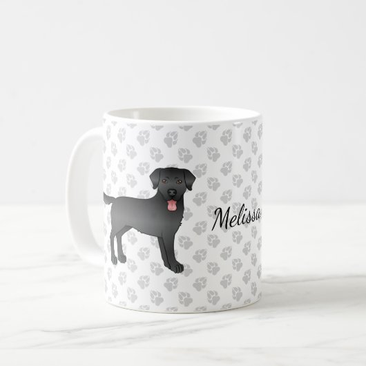 Black Labrador Retriever Cartoon Dog & Name Koffiemok (Voorkant links)