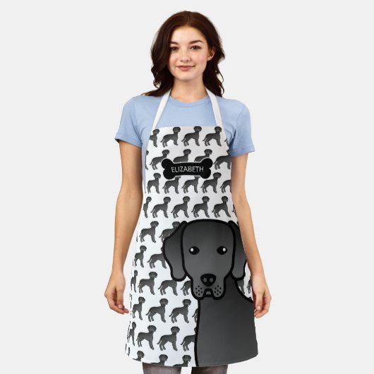 Black Labrador Retriever Cartoon Dog & Name Schort (Gedragen)