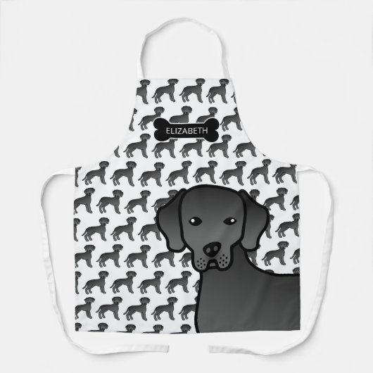Black Labrador Retriever Cartoon Dog & Name Schort (Voorkant)