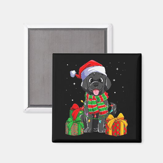 Black Labrador Retriever Christmas Lights Xmas Lab Magneet (Voorkant / Achterkant)